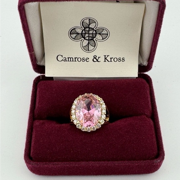 Vintage Jacqueline Kennedy Camrose & Kross Ring Simulated Oval Pink Halo Sz 6 - Picture 2 of 10